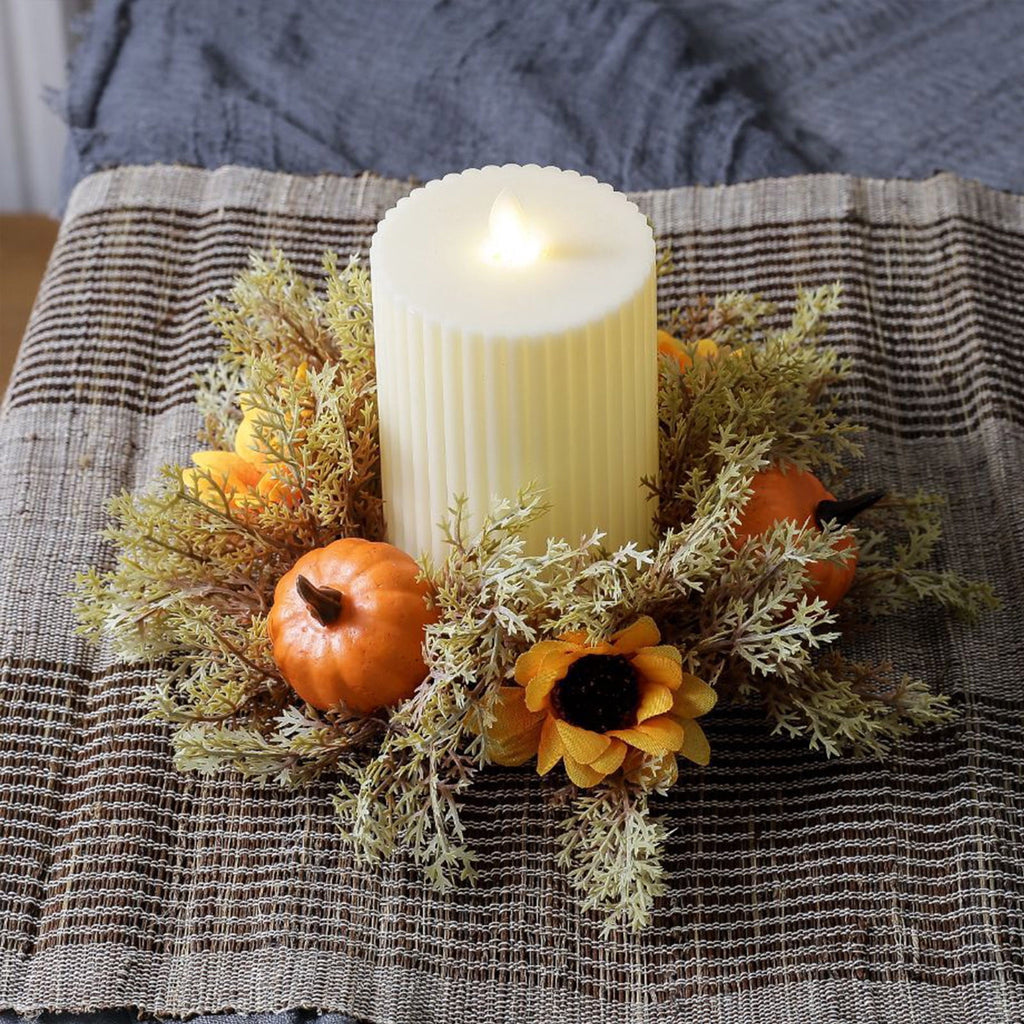 Pumpkins Candle Rings Wreaths Fall Candle Rings Maple Leaves Harvest Day Wreath Ring Holder Sunflower Pumpkin for Autumn Harvest Festival Farmhouse Halloween Table Decor