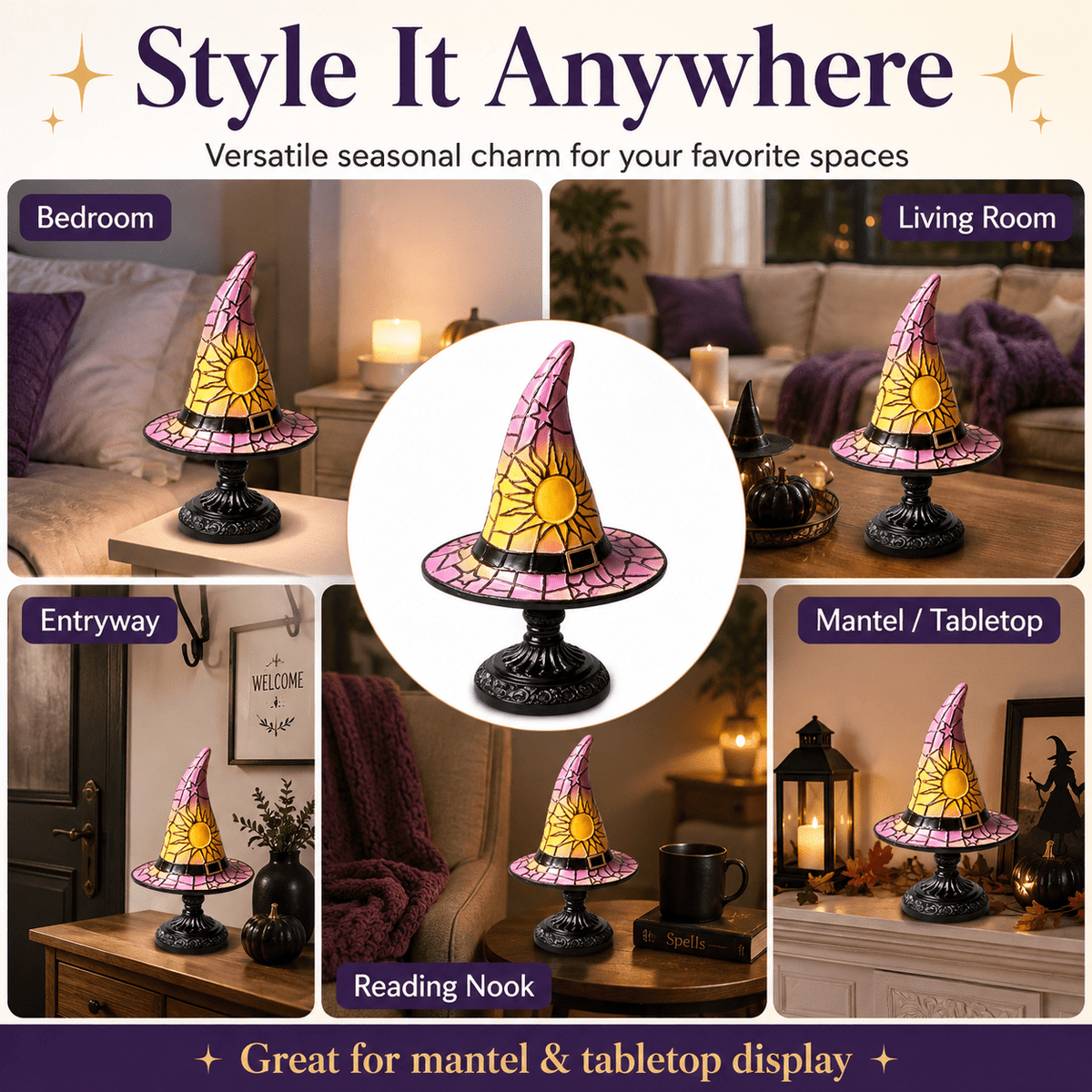Diceymbol 11.81 Inch Halloween Ghost Night Light, Witch Hat Ghost Lamp with Jack O Lantern, Halloween Decorations Indoor for Table Mantel Party Decor