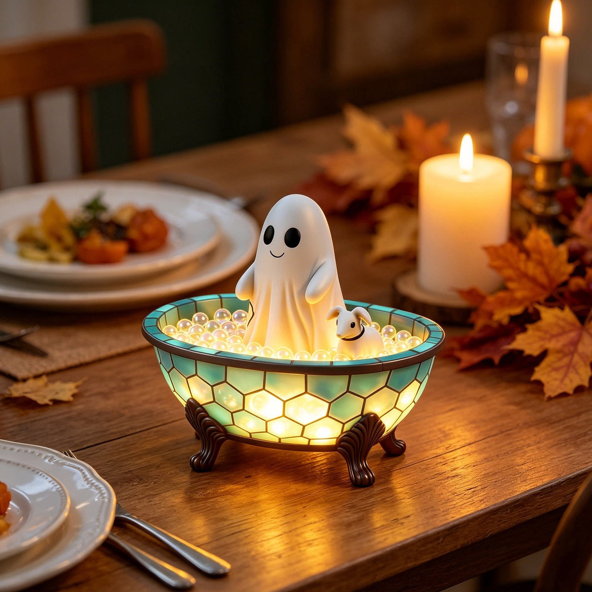 SCNOR Vintage Stained Glass Pumpkin Table Lamp, USB Powered Jack O Lantern Night Light for Halloween Fall Mantel Decor