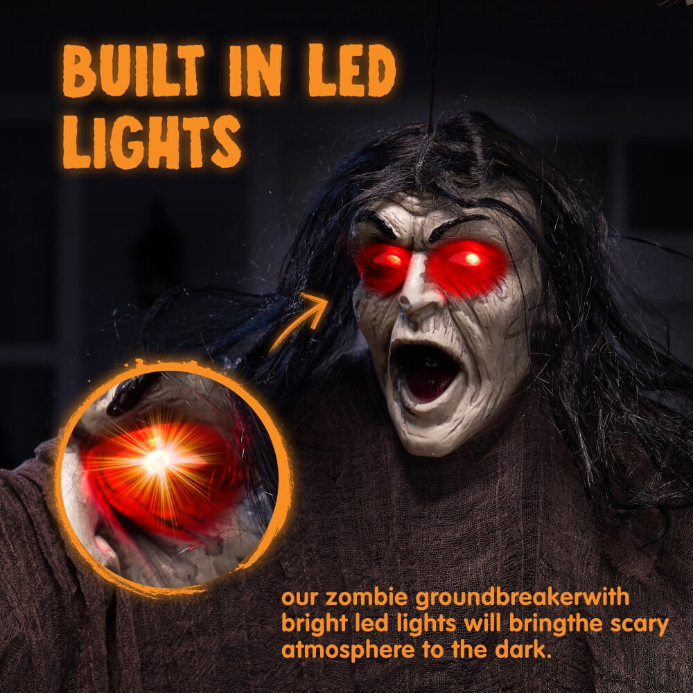 Joyfy Halloween Groundbreaker Halloween Decorations Zombie with Sound and Flashing Eyes,Outdoor Scary Halloween Yard Decorations,Haunted House Decorations