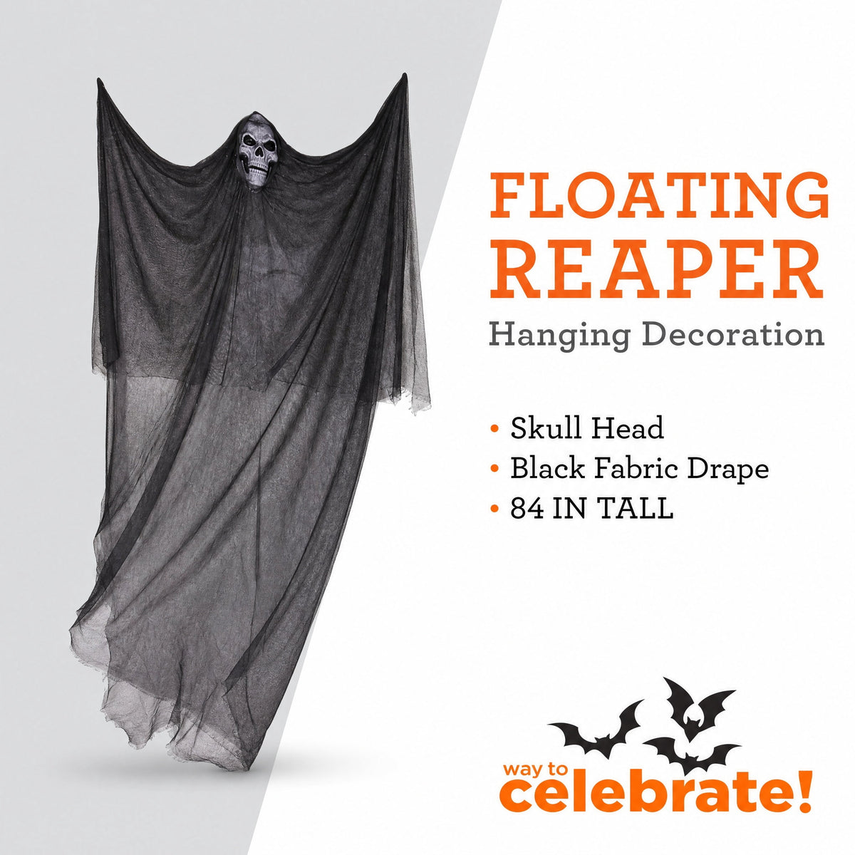Floating Reaper Outdoor Decoration, Black and Gray, 7', Halloween by Way To Celebrate
