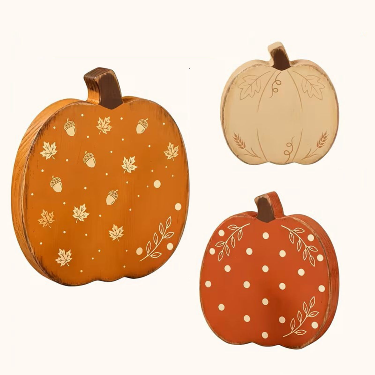 Yardvibe Set of 3 Wooden Pumpkin Decorations Tabletop Fall Centerpiece for Thanksgiving Halloween Mantel Shelf 6.7x6.7 in