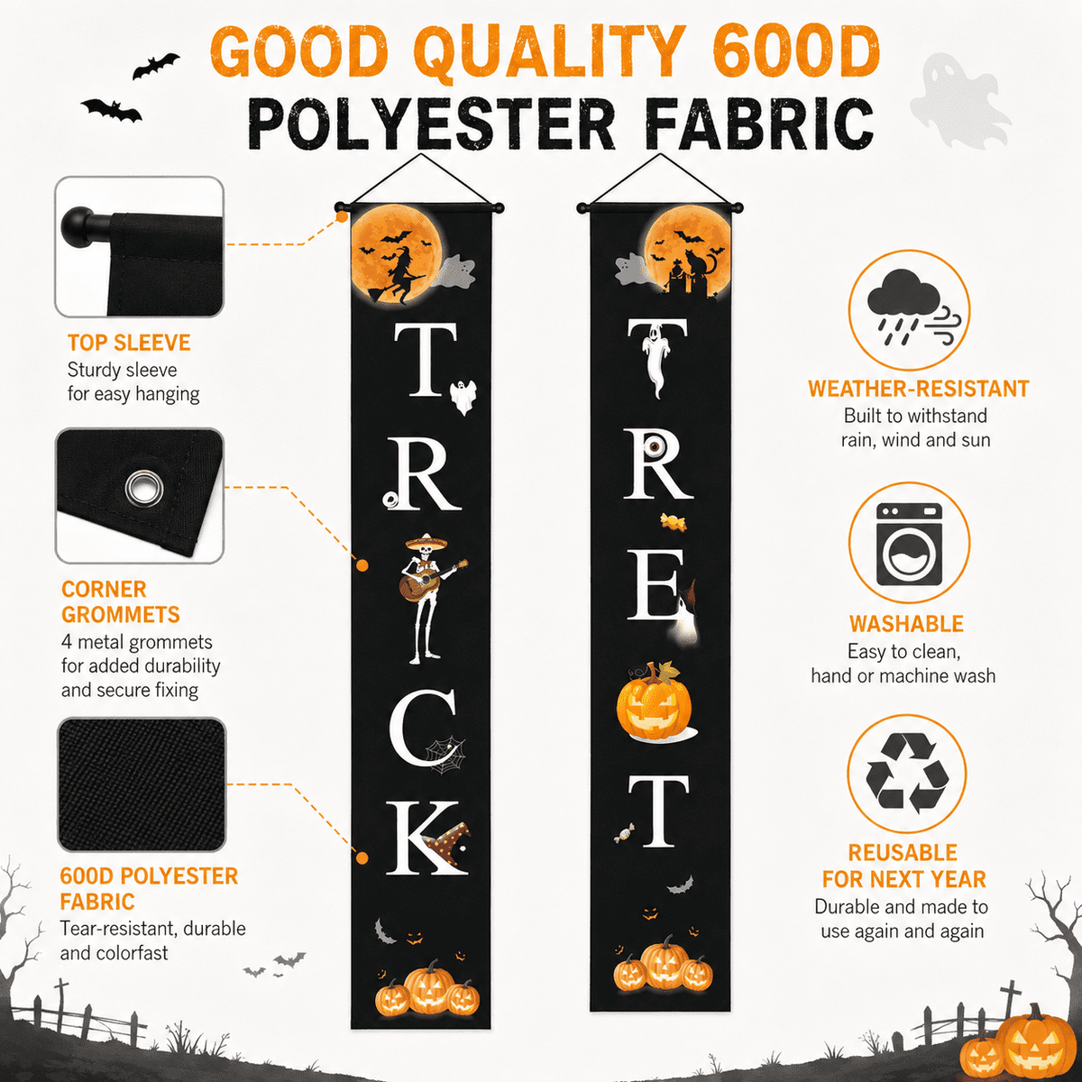 Halloween Decorations Outdoor Trick or Treat Halloween Porch Sign Banners Witch Decor