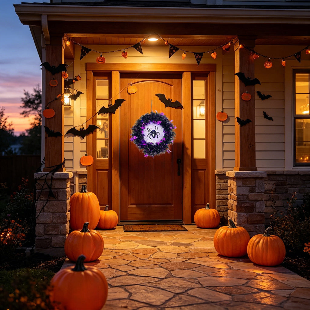 Hotyverty Halloween Wreath for Front Door, 13.77 Inch, Skull With Black Bow Wreath Halloween Decorations For Covered Outdoor Door & Farmhouse Gothic Home Ornament