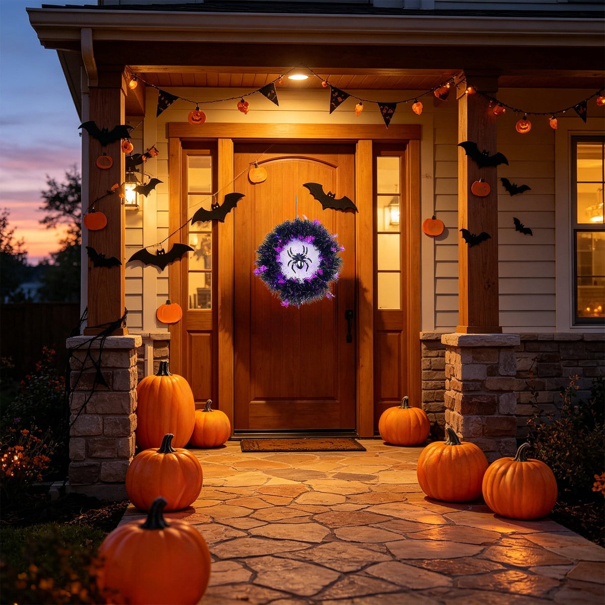 Hotyverty Halloween Wreath for Front Door, 13.77 Inch, Skull With Black Bow Wreath Halloween Decorations For Covered Outdoor Door & Farmhouse Gothic Home Ornament
