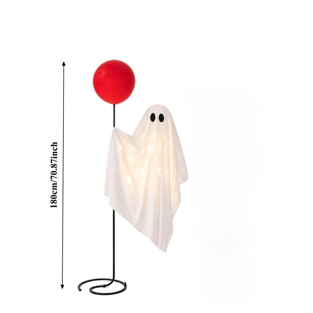 CHJK Halloween Decorations Outdoor, 6Ft Life Size Light up Ghost with Red Inflatable Balloon, Lighted Standing Halloween Porch Decoration with Metal Stand for Front Door, Yard, Lawn, Patio