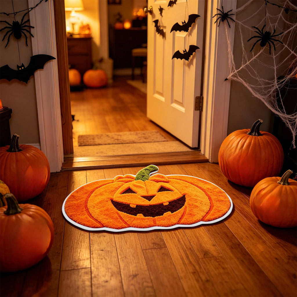 Halloween Door Mat Pumpkin Shaped Non-Absorbent Skidproof Mat 15.75x23.62in Polyester Skidproof & Weather Resistant for Front Door Porch Indoor Outdoor Halloween Door Mat by MPOISVA