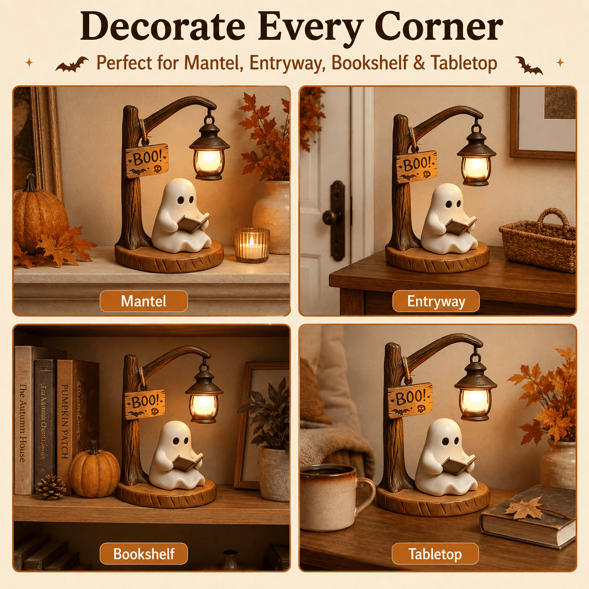 Diceymbol 11.81 Inch Halloween Ghost Night Light, Witch Hat Ghost Lamp with Jack O Lantern, Halloween Decorations Indoor for Table Mantel Party Decor