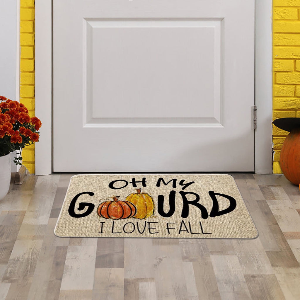 JOGZMZ Halloween Floor Mat Home Entrance Thanksgiving Pumpkin Thick Foot Mat Crystal Velvet Floor Mat 16×24 in