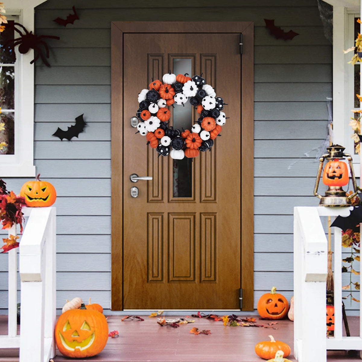Halloween Wreath, Halloween Decorations Prelit Front Door Wreath for Indoor Wall Window Decor（18/20/22 Inch）