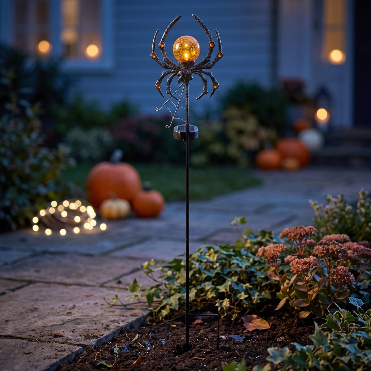 Halloween Solar Garden Stake Light,Metal Hanging Pumpkin Lantern Waterproof for Yard Lawn Proch