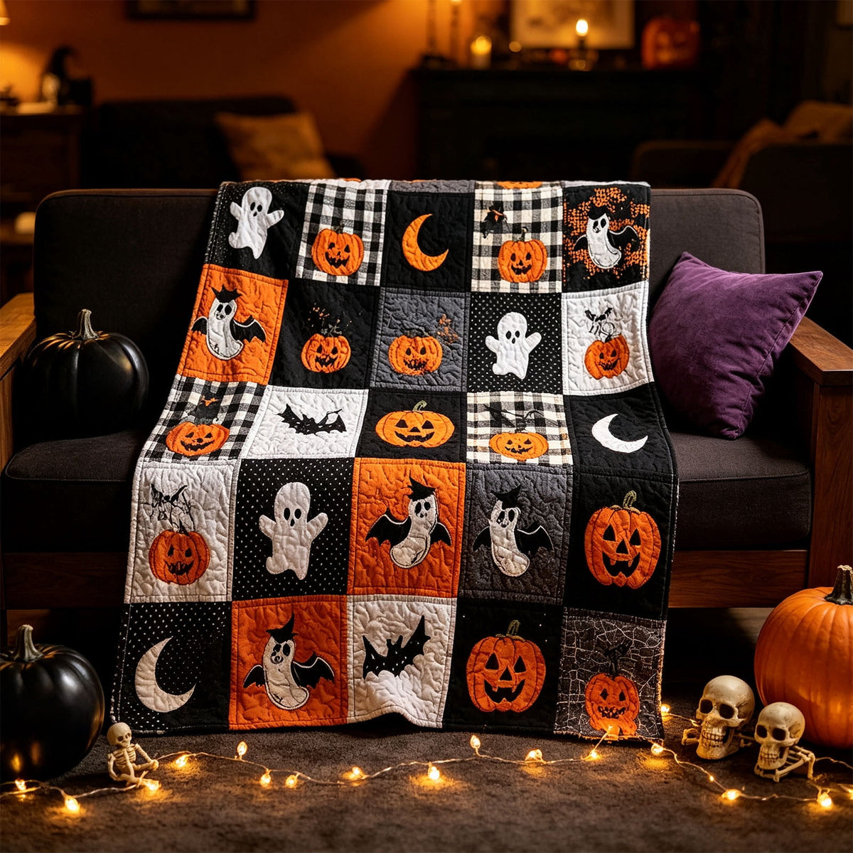 Halloween blanket,Halloween Print Throw Blanket Flannel Soft Cozy Decorative Nap Blanket with Ghost Pumpkin Skull for Office Bedroom Sofa Camping Travel(100x150cm/39x59 Inch),Black