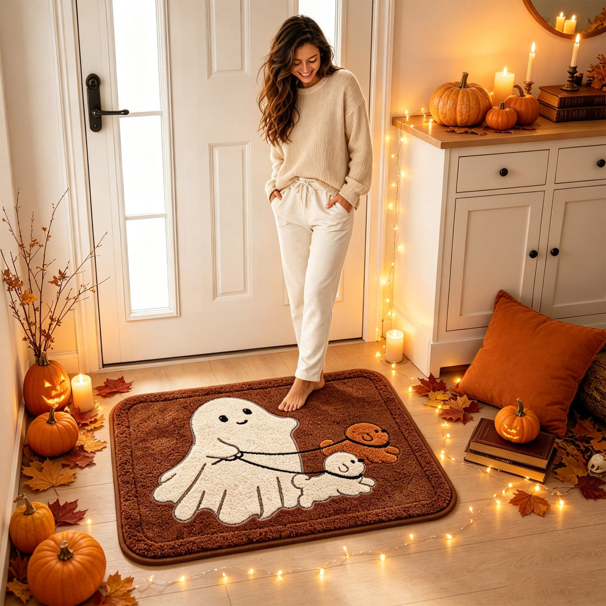 BZPIZ Halloween Cute Pumpkin Door Mat for Front Door, Doormat Outside Entrance, Halloween Decor for Porch and Entryway, Indoor & Outdoor Use Orange