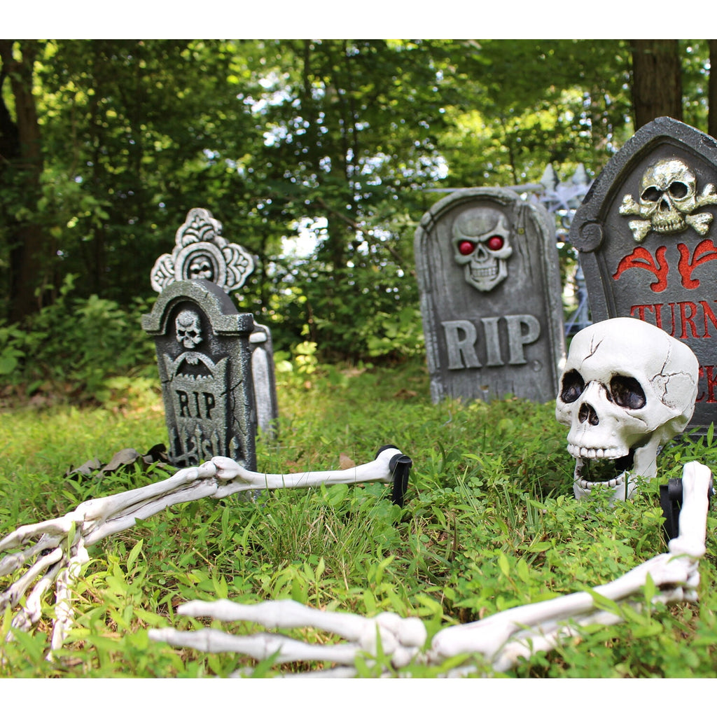 Haunted Hill Farm Life-size Groundbreaking Skeleton, Included Skull Head, Arms and Legs, Haunted House Halloween Decoration, HHGBSKEL-1GB