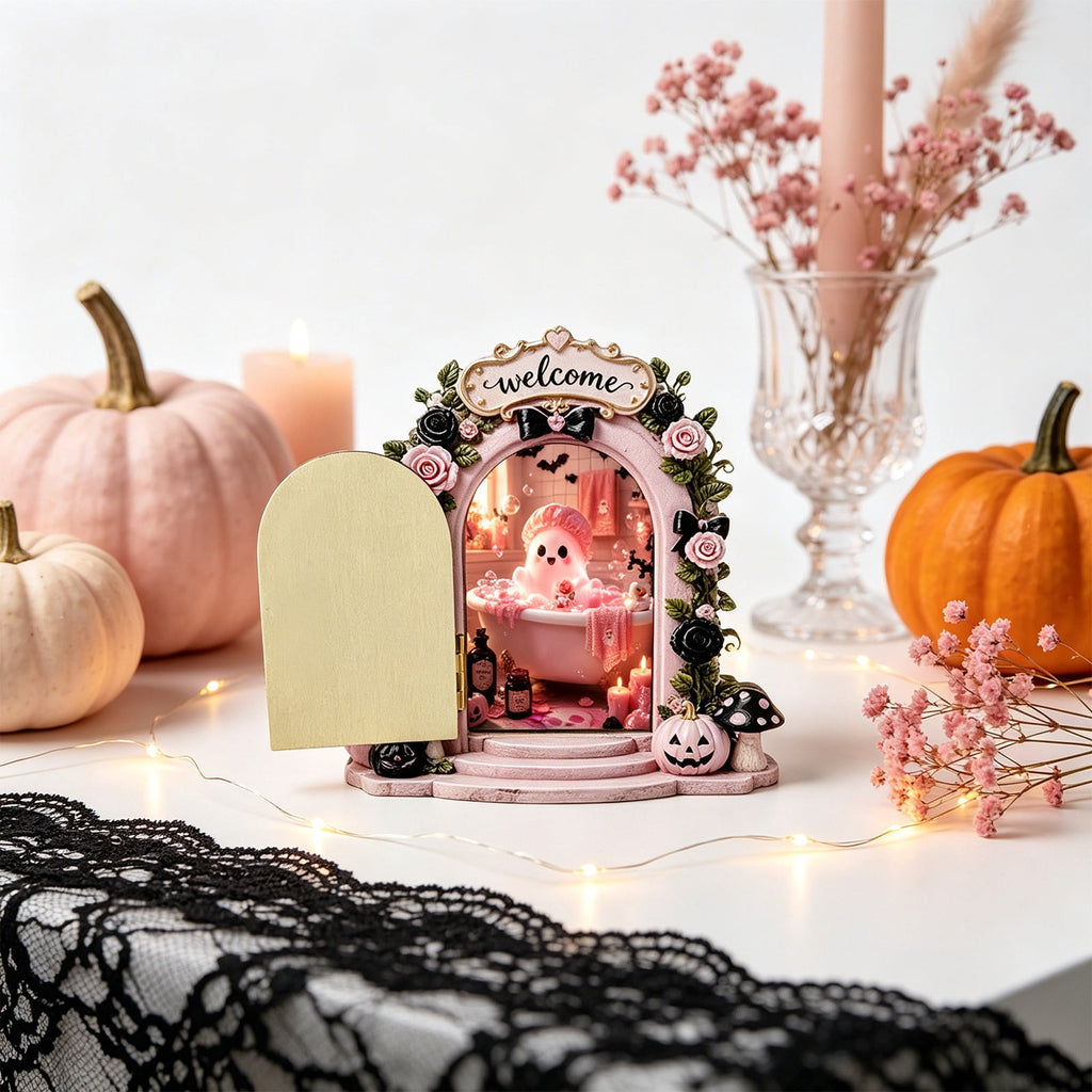 AuroraX Halloween Ghost Decor Outdoor Halloween Decoration Courtyard Tabletop Desktop Haunted Halloween Decoration for Yard Garden Pink