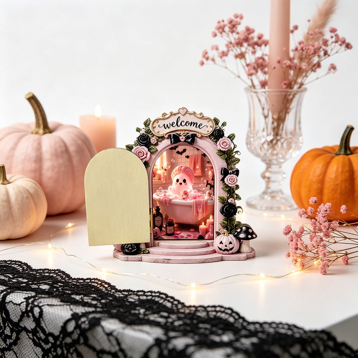 AuroraX Halloween Ghost Decor Outdoor Halloween Decoration Courtyard Tabletop Desktop Haunted Halloween Decoration for Yard Garden Pink