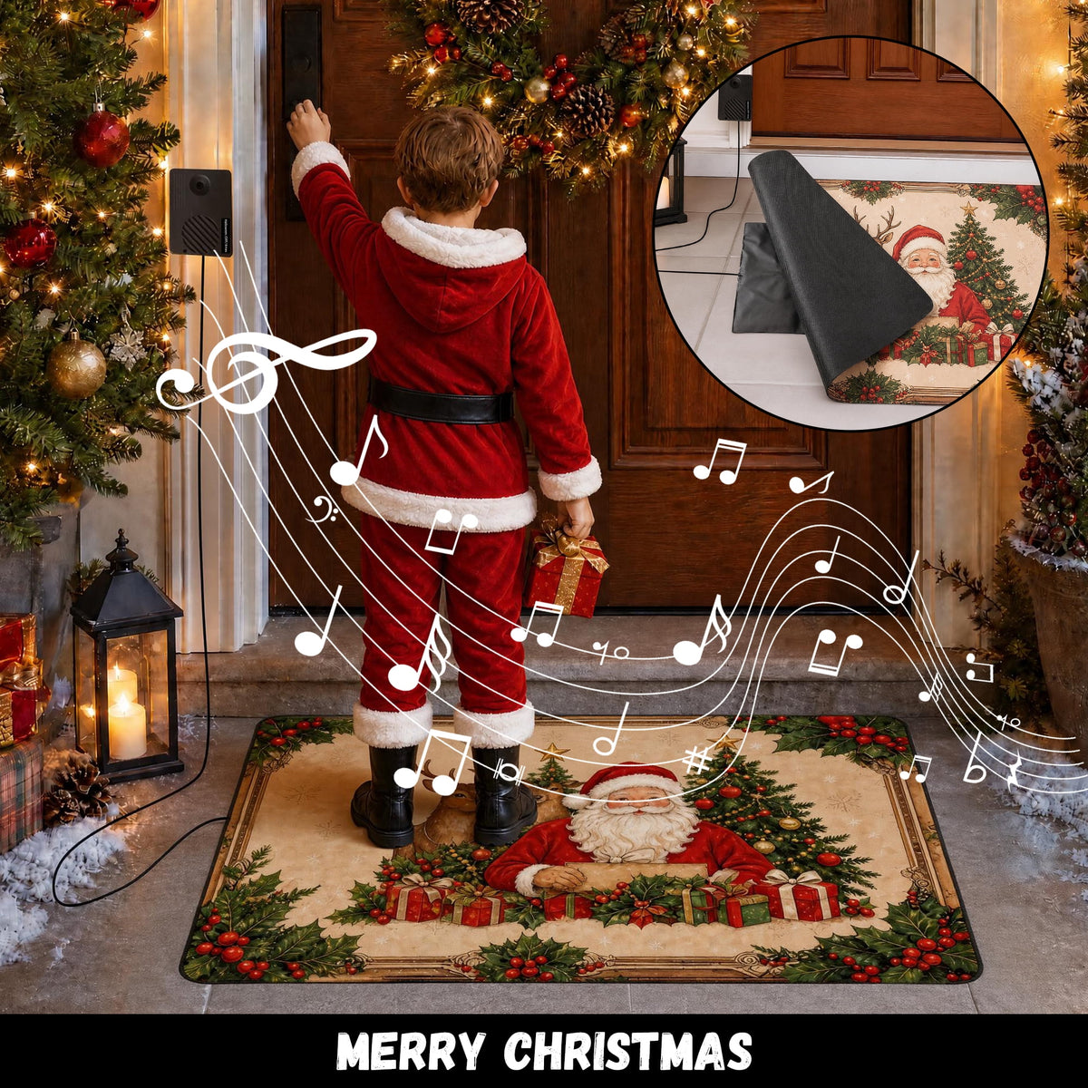 Halloween Christmas Musical Door Mat with Step Activated, Halloween Under-the-Doormat Holiday Foot Sensor Decor Props for Indoor Outdoor Welcome Mat