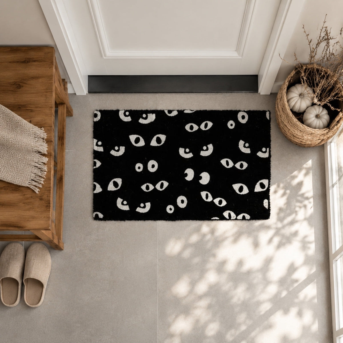 AHGQT Funny Green Eyes Cat Bathroom Rug, 31’’x19’’ Non Slip Machine Washable Mat, Spooky Halloween Rug Decor for Home Bedroom Shower Floor