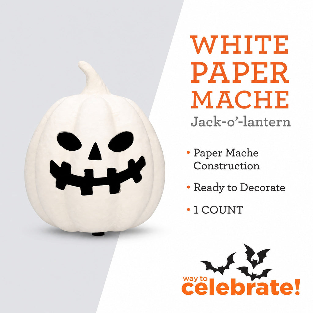 Paper Mache Jack-o'-Lantern Decoration, Black, 8.3", Halloween by Way To Celebrate