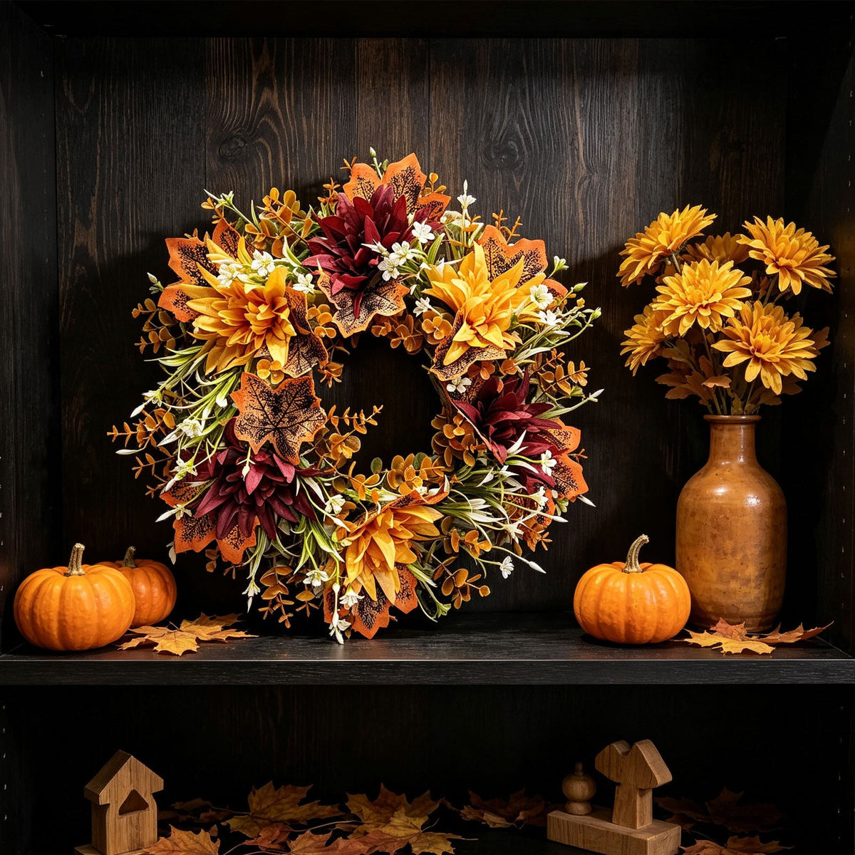 Under $15! Wreaths for front Door Kingtowag Artificial Floral Wreath, Simulation Plant Pastoral Style Door Hanging Decoration Poppy Fruit, Greenery Wreath for Porch, Window, Home, Farmhouse