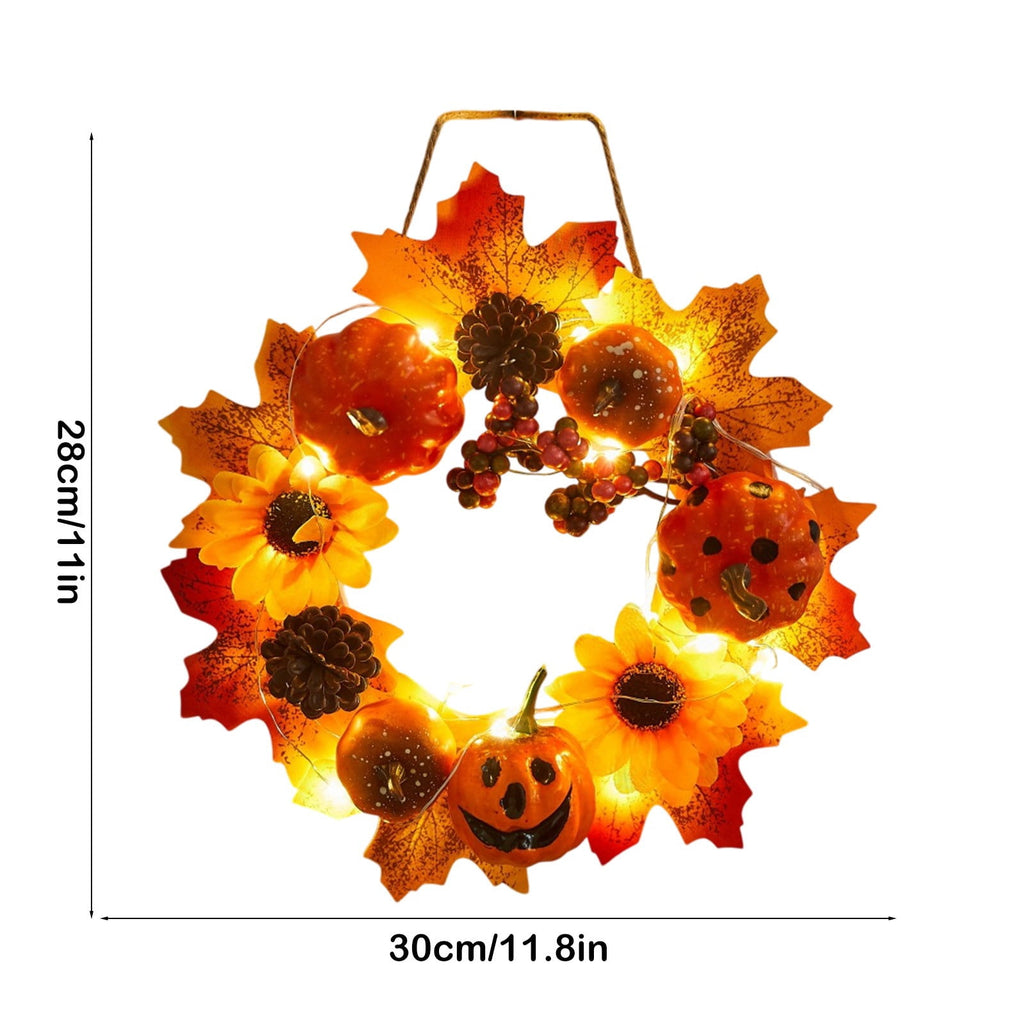 Halloween Wreath Festival Decoration Maple Leaf Pumpkin Wall Hanging Arrangement Harvests Festival Door Hanging Fall Decor for Fireplace Porch Table 11.81 in