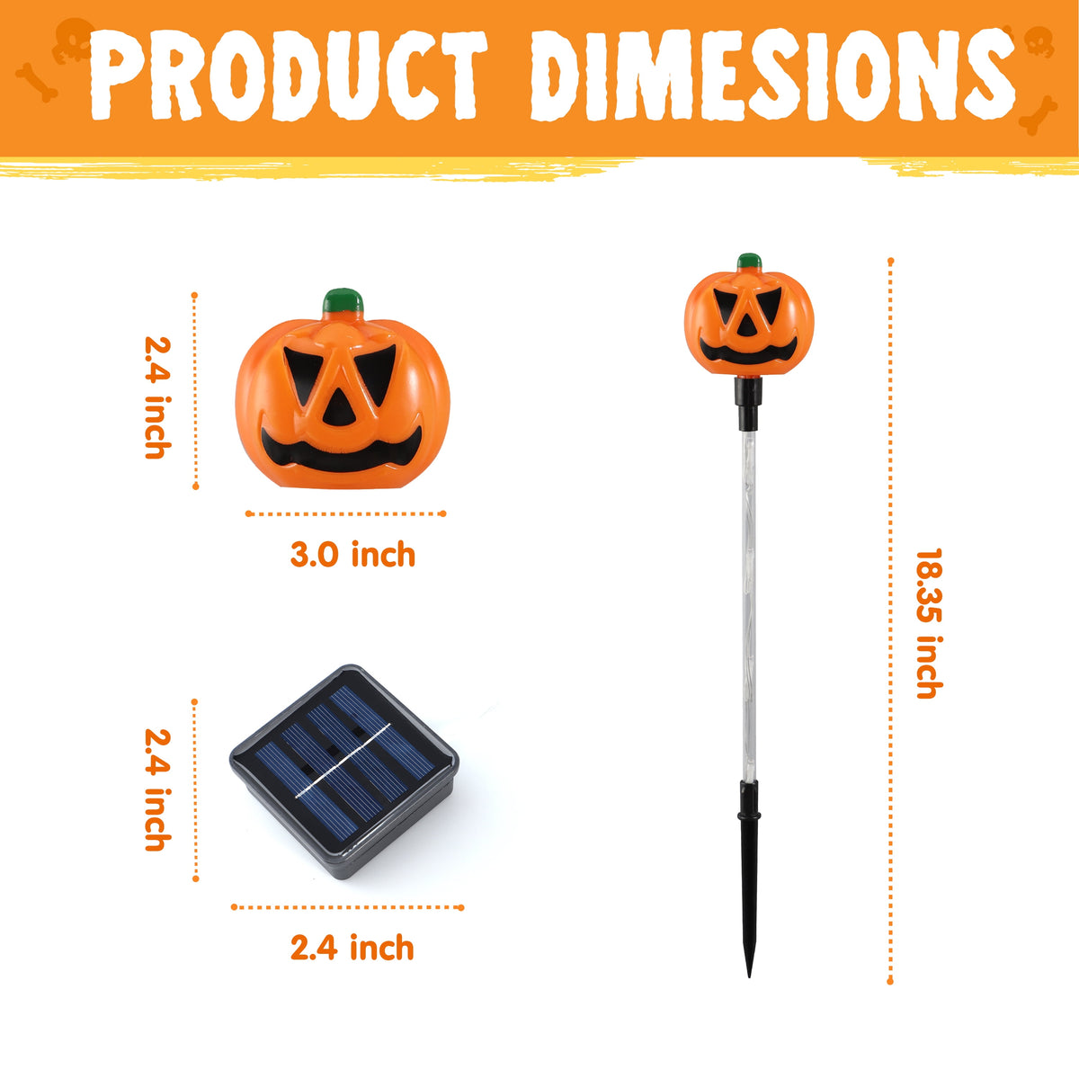 Joyfy 3 Pack 3D Halloween Skull Head Pathway Lights Decorations Outdoor, Battery Operated Spooky Skeleton Decor with 3 Stakes for Home Front Porch Yard Decor