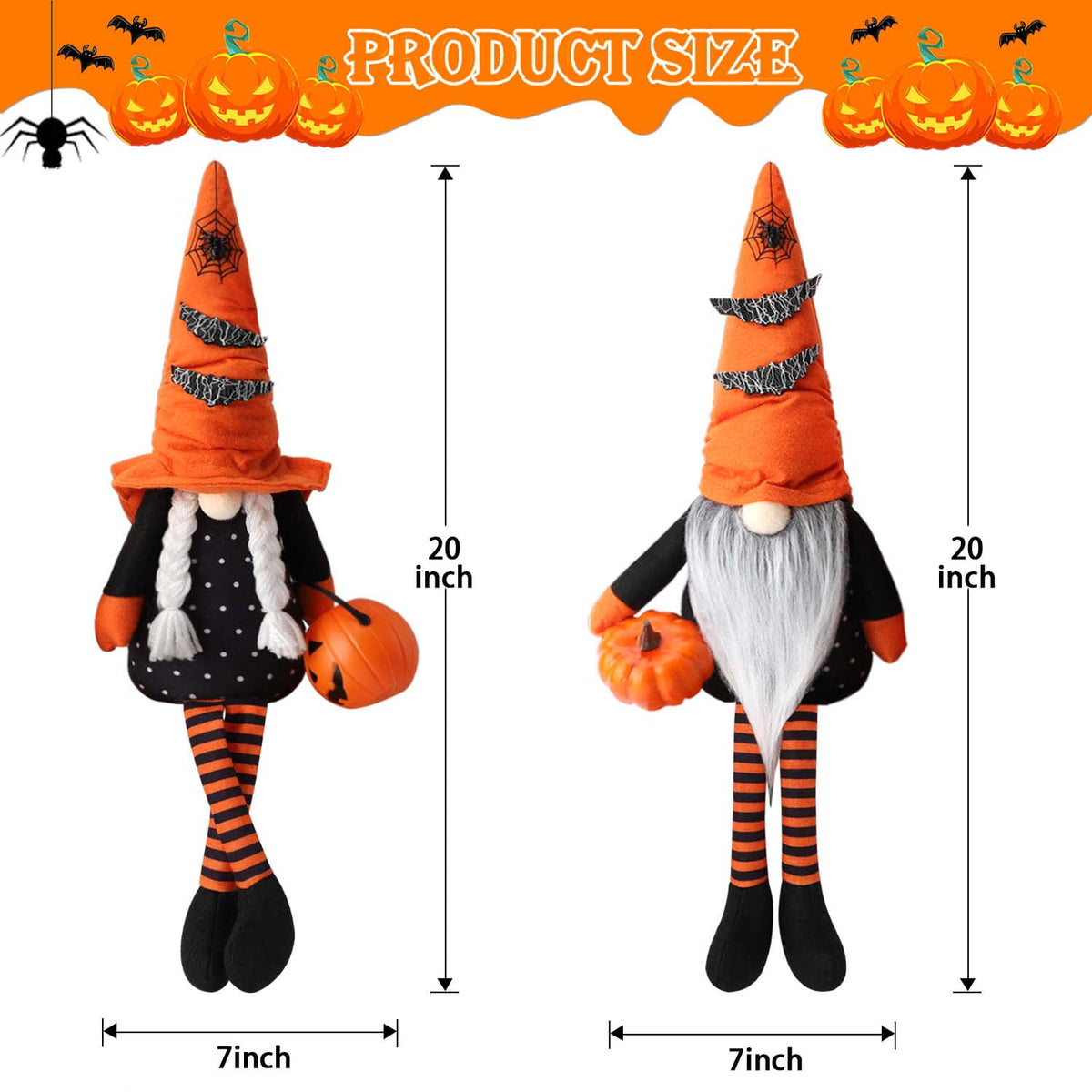Ayieyill 2PCS Halloween Gnome Plush Decorations - Mr and Mrs Handmade Scandinavian Tomte for Halloween Table Ornament, Tiered Tray Decor, Halloween Trick or Treat Gift