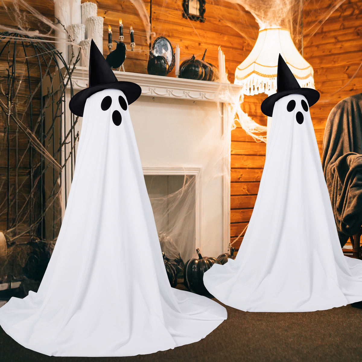 Joyfy 47"Cute Ghost Dog Halloween Decoration Outdoor, Reusable Spooky Standing Dog with Stakes, Soft White Light LED & 6 Hours ON + 18 Hours OFF Timer, Adorable Halloween Decor for Front Porch Yard