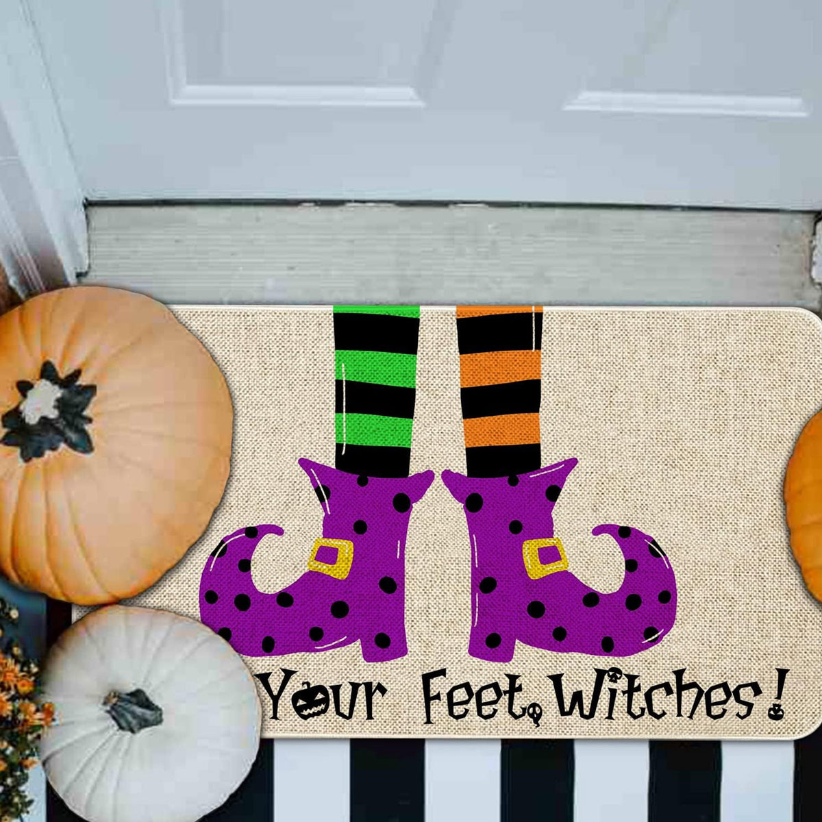 BOOHIT Halloween Door Mat 31x19 Inch Indoor Outdoor Entrance Floor Home Decoration (Witch Feet)