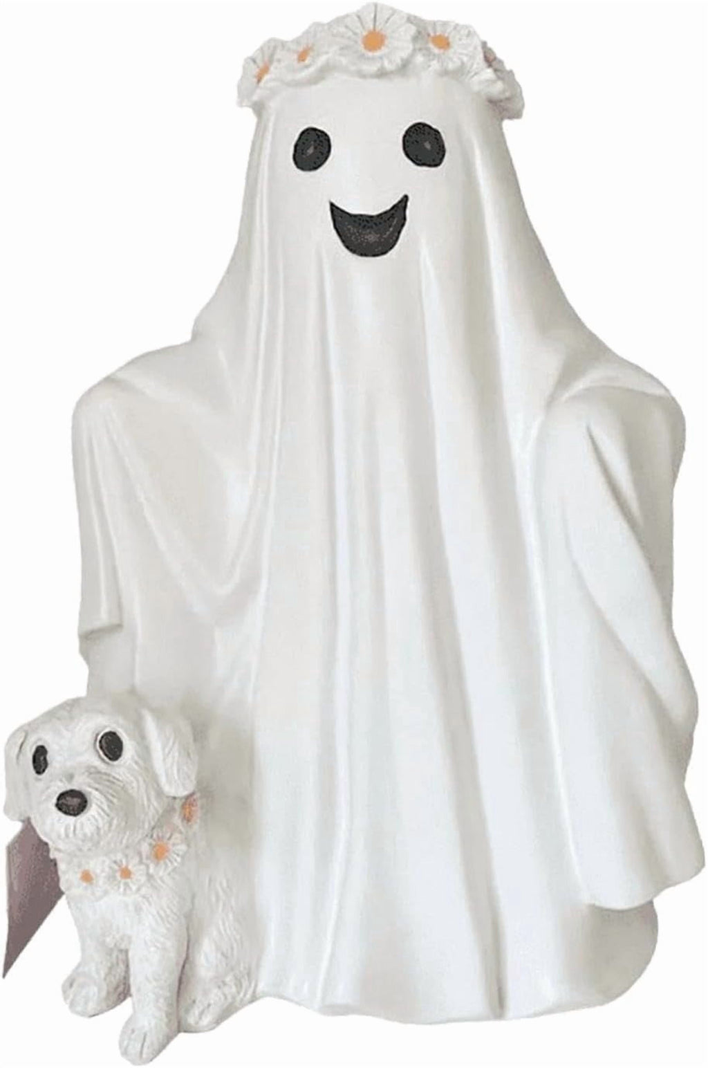 Halloween Ghost Figurine, Ghost Girl with Pink Bow & Hot Drink, Funny Ghost Statue Halloween Decor for Gift, Cute Spooky Tabletop Ornament for Home, Mantle, Desk & Party Decoration