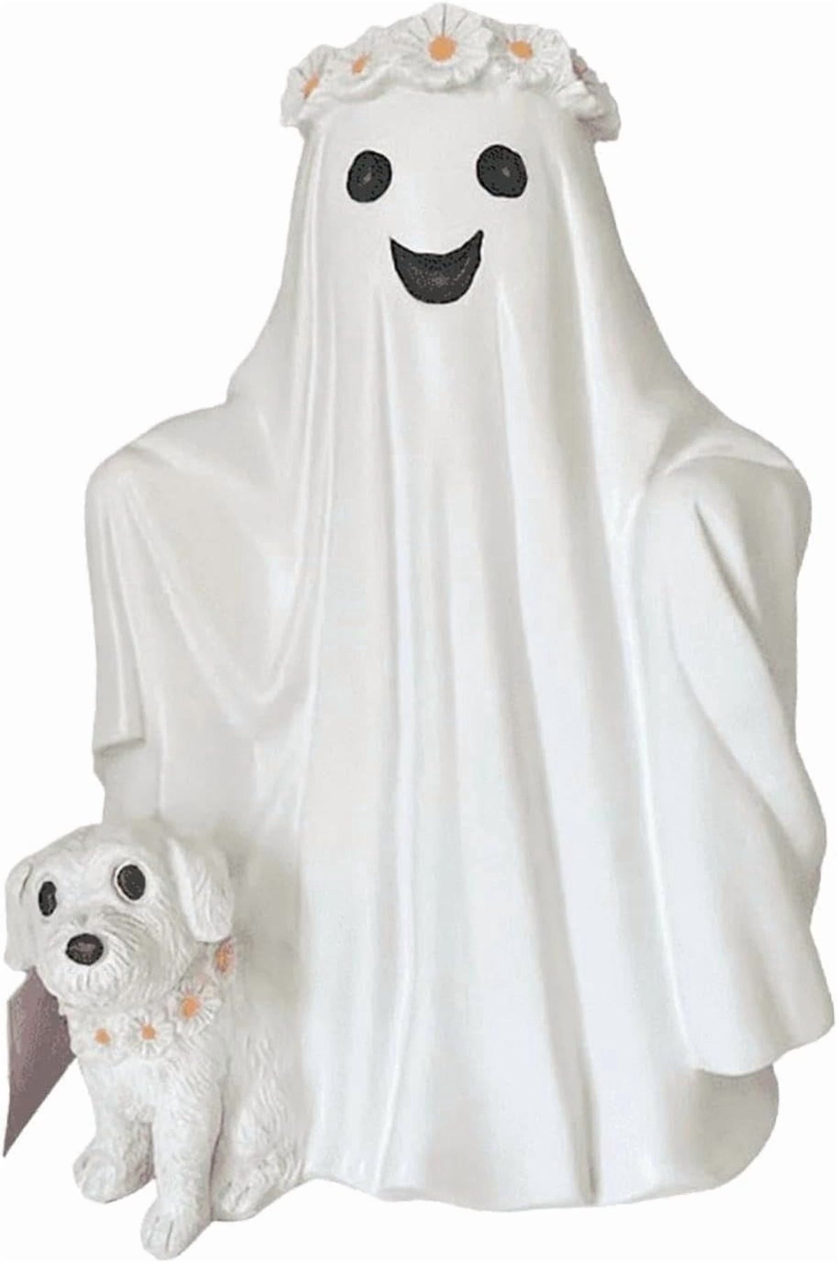 Halloween Ghost Figurine, Ghost Girl with Pink Bow & Hot Drink, Funny Ghost Statue Halloween Decor for Gift, Cute Spooky Tabletop Ornament for Home, Mantle, Desk & Party Decoration