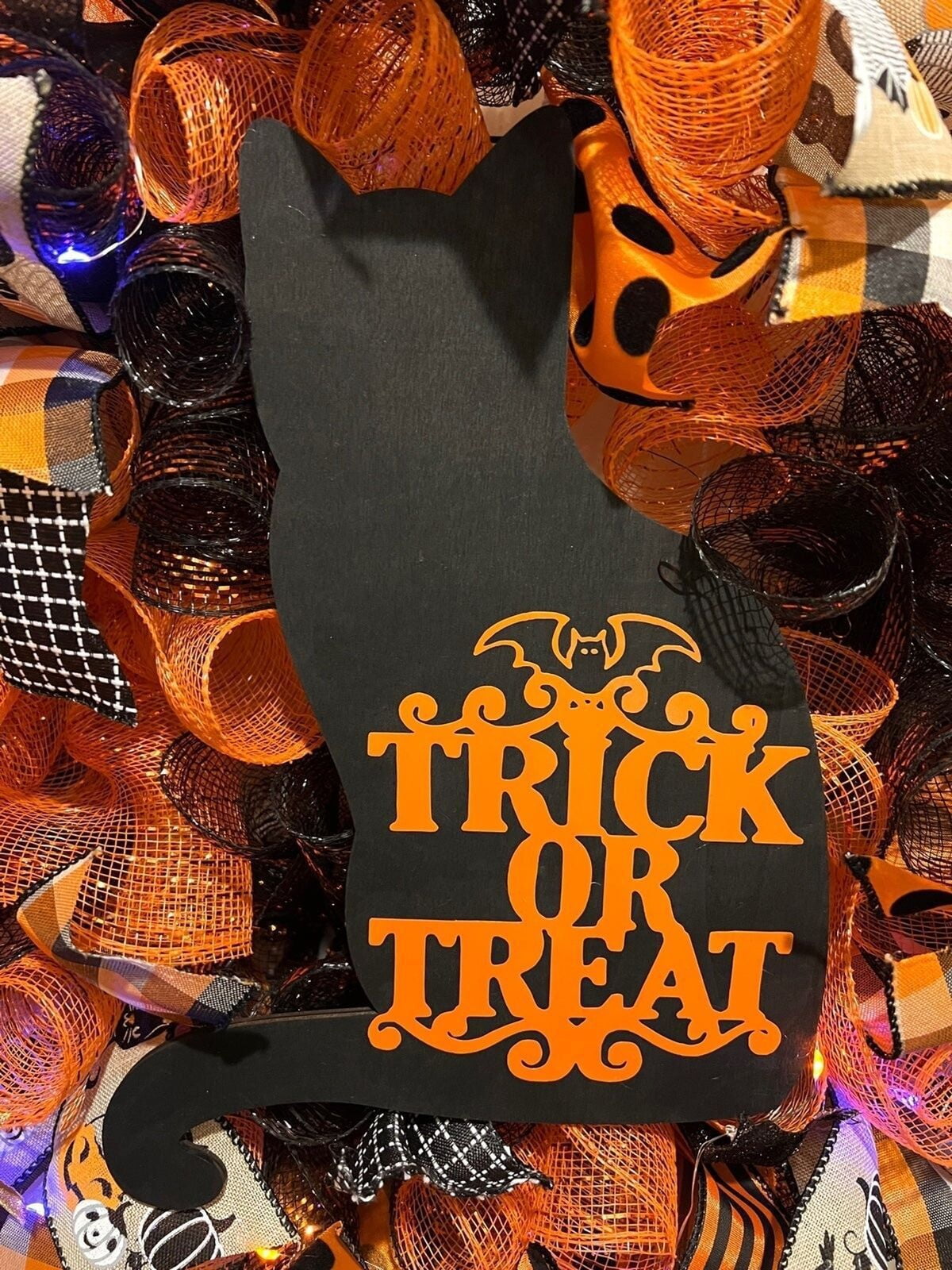 Halloween Decorative Wreath Black Cat Pumpkin Wreath Carnival Trick or Treat Decorative Door Hanging