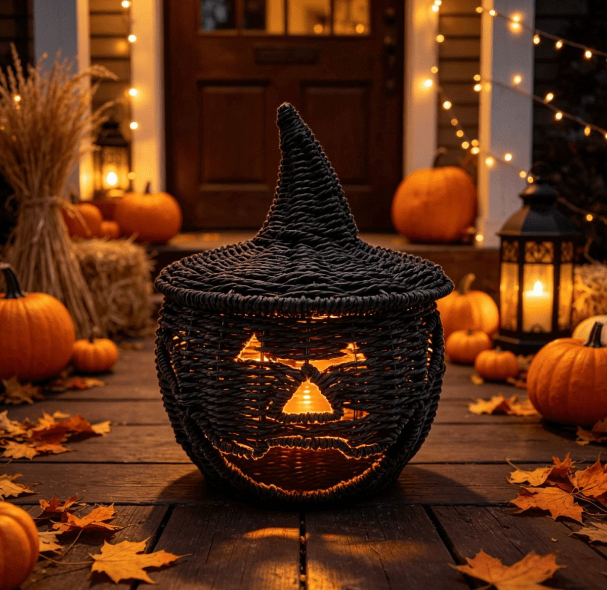 THOPBPRK 2026 Black Halloween Woven Pumpkin Jack-O'-Lantern, Halloween Decorations Pumpkin, USE LED Candle, Rattan Fall Halloween Decor for Home, 1Pack 11.8 Inch A