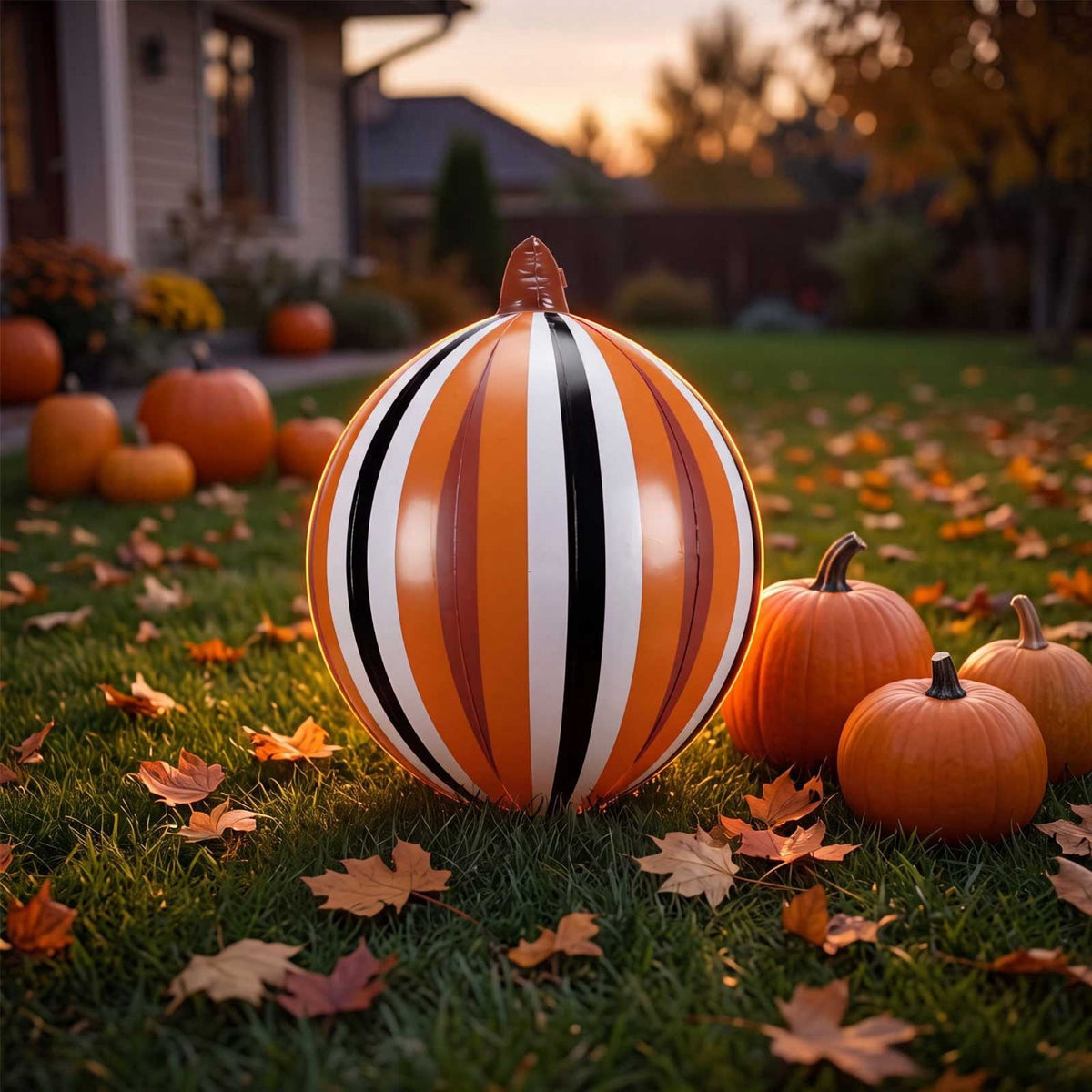 HHJZPR Halloween Pattern Pumpkin Foil Mylar Balloons, Striped Polka Dot Buffalo Plaid Inflatable Pumpkin Ornaments, Fall Farmhouse Party Yard Table Decor Ball