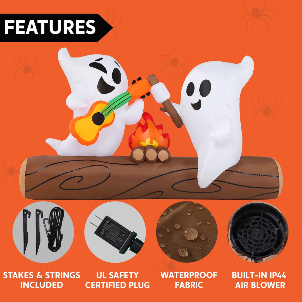Joyfy 5ft Halloween Inflatables Light up Cute Ghost,Blow Up Ghost Lift Pumpkin Candy Bag with Build-in LEDs for Yard Decorations