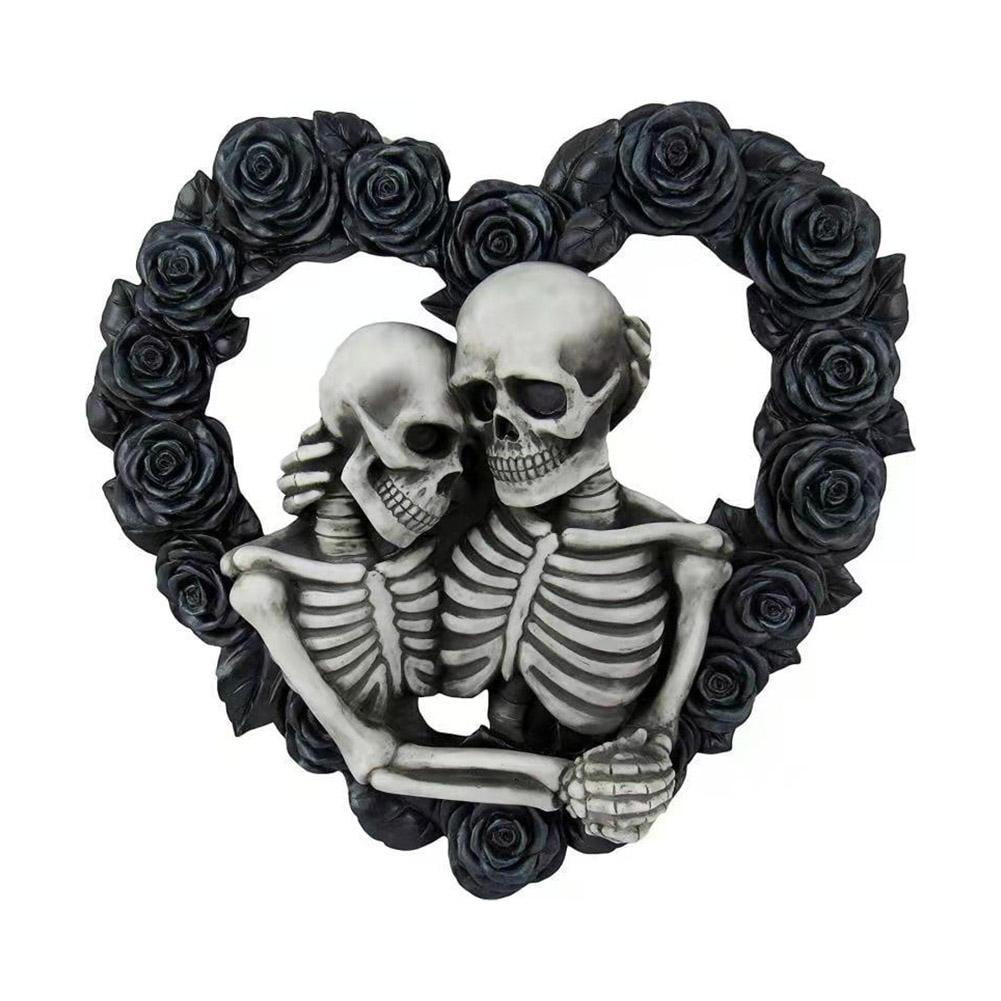 Heart-shaped Skeleton Wreath Thanksgiving Halloween Decoration Craft Door Q6A5