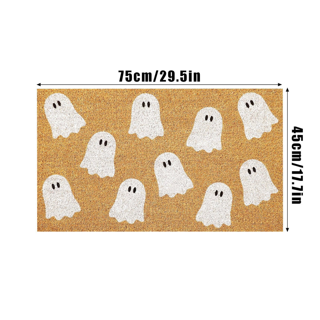 Halloween Ghost Coir Doormat, 17x30 Inch Outdoor Front Door Mat with Cute Ghost Design, Non Backing for Porch Entryway, Fall Welcome Floor Mat for Home Entrance (Coffee)