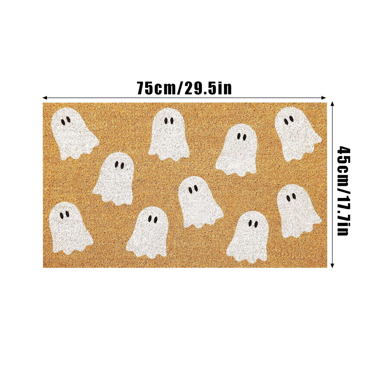 Halloween Ghost Coir Doormat, 17x30 Inch Outdoor Front Door Mat with Cute Ghost Design, Non Backing for Porch Entryway, Fall Welcome Floor Mat for Home Entrance (Coffee)