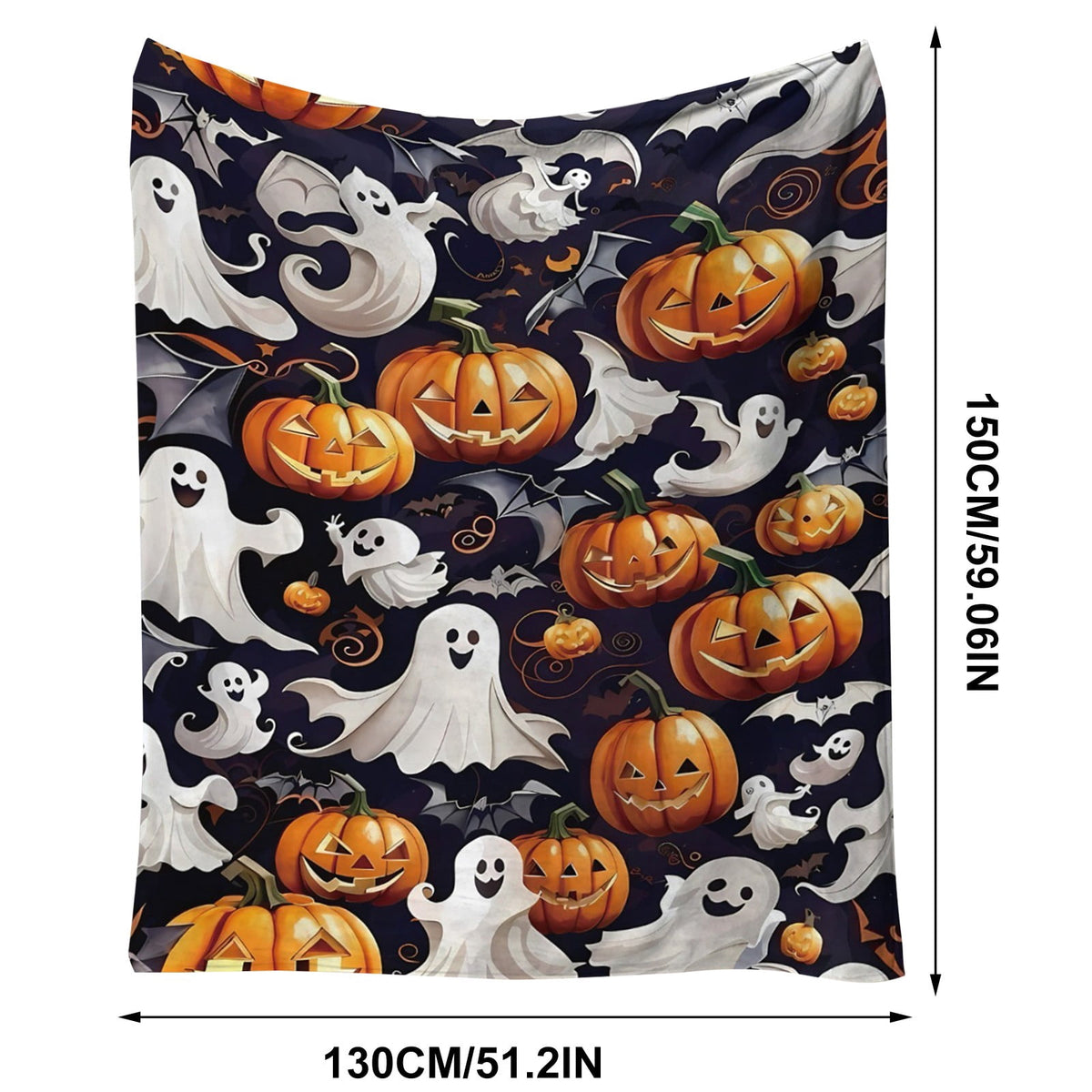 Halloween blanket,Halloween Print Throw Blanket Flannel Soft Cozy Decorative Nap Blanket with Ghost Pumpkin Skull for Office Bedroom Sofa Camping Travel(100x150cm/39x59 Inch),Black