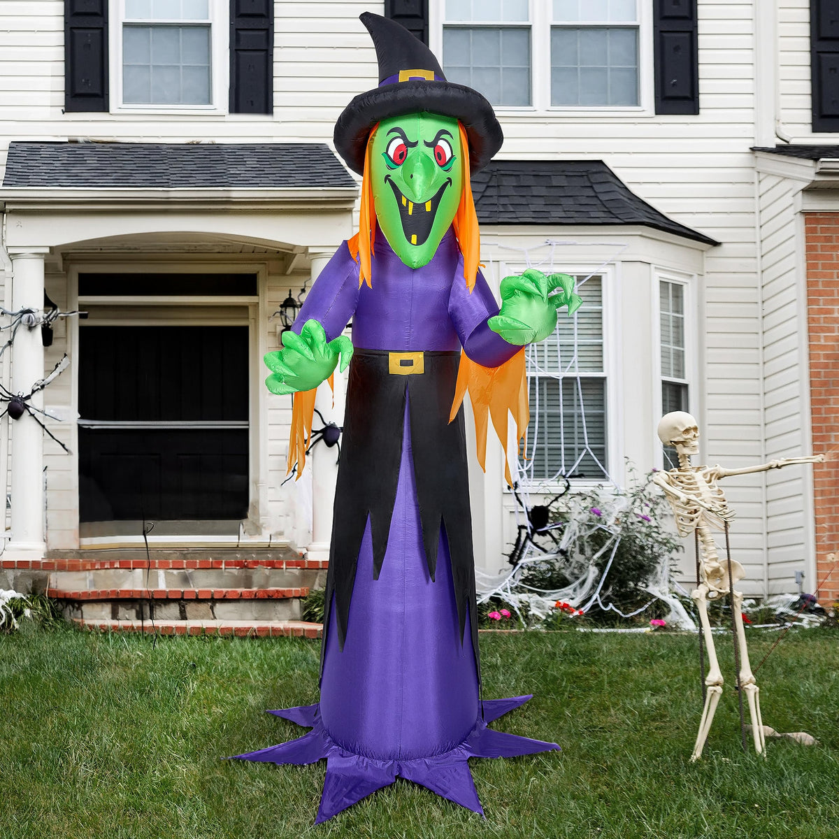 Joyfy 9 ft Halloween Inflatables Pumpkin Skeleton Decorations with Built-in LED Lights,Large Blow Up Decoration for Yard Lawn Garden Indoor Outdoor, Pumpkin Skeleton Inflatable Decoration