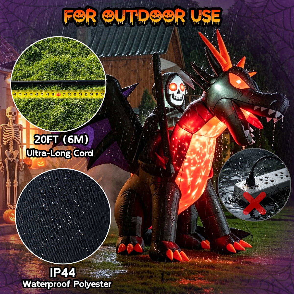 BSHAPPLUS® 9ft Halloween Inflatable Decorations,Blow up Yard Decor with Auto-Scaling Ghost in Pumpkin, Witch, Tombstone,Black Cat,Built-in LED,IP44 Waterproof for Outdoor Lawn Garden Party