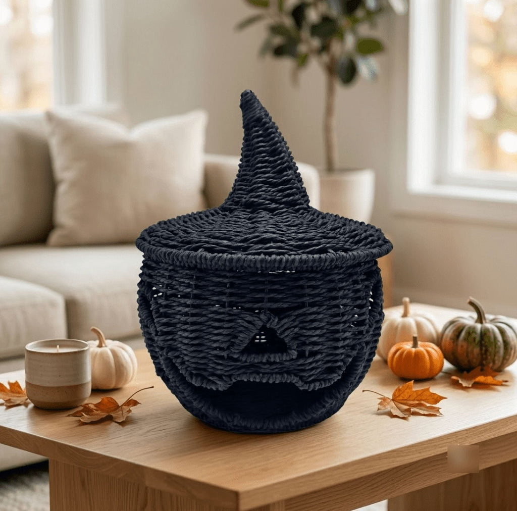 THOPBPRK 2026 Black Halloween Woven Pumpkin Jack-O'-Lantern, Halloween Decorations Pumpkin, USE LED Candle, Rattan Fall Halloween Decor for Home, 1Pack 11.8 Inch A