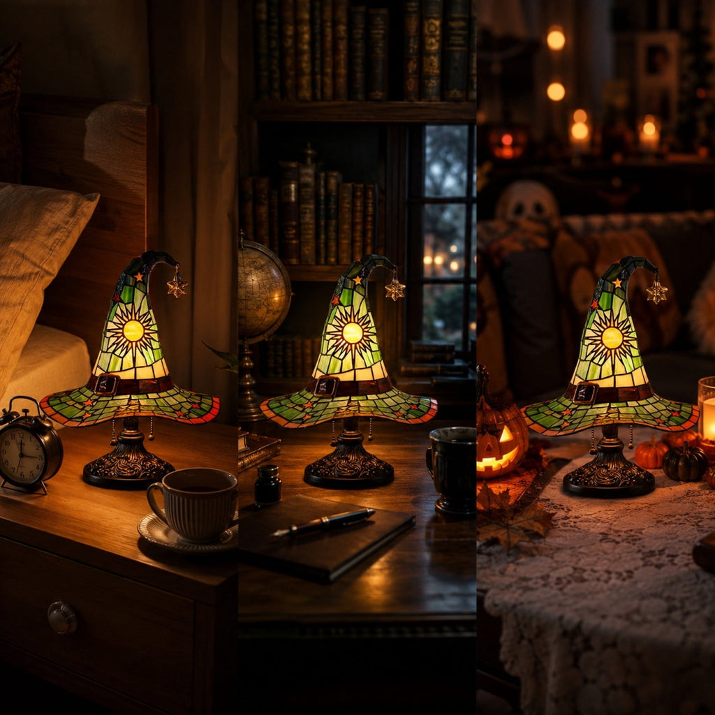 Clearance Witch Hat Lamp, Halloween Nigh Light Handcrafted Retro Resin Witch Hat Light, Usb Powered, Gothic Halloween Decorations for Bedroom