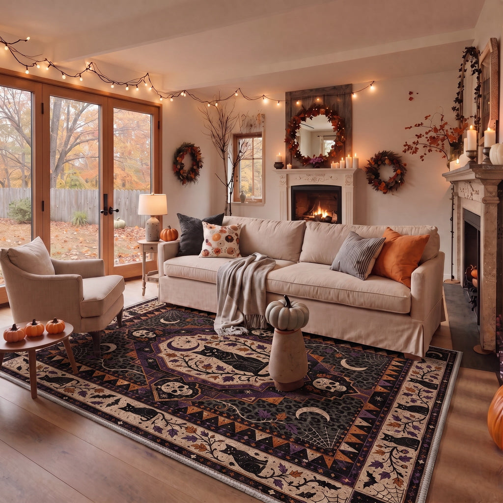 KUETH 3'x5' Halloween Machine Washable Area Rug, Non-Slip Rugs for Living Room, Bedroom and Dining Room, Orange