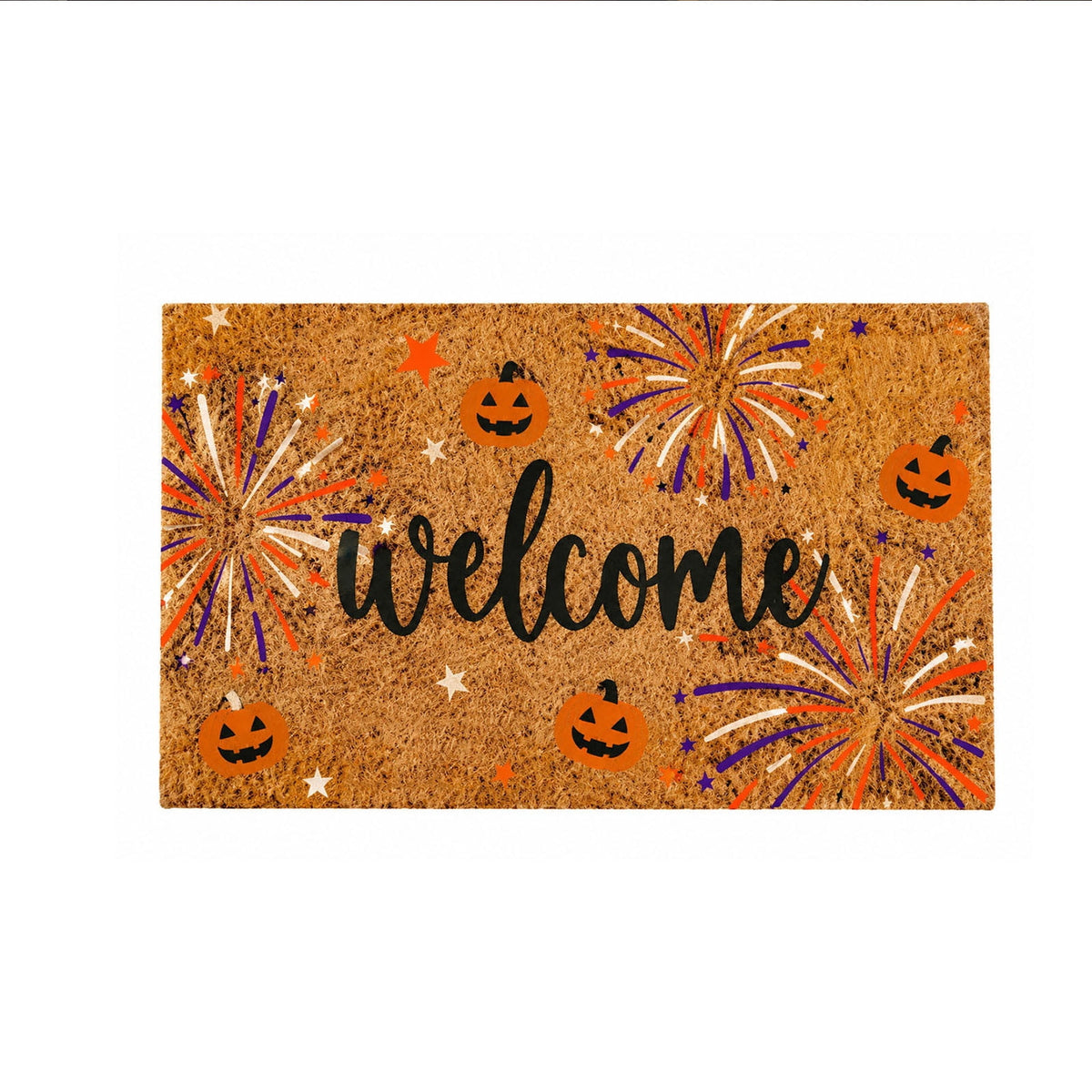 Fllostpr Halloween Pumpkin & Crow Welcome Doormat for Front Door, Non-Slip Vintage Brown Coir Floor Mat for Outdoor Porch Entryway Decor,16x24 Inch