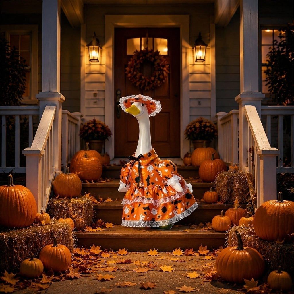 Halloween Garden Porch Decor, Porch Goose Outfits Halloween, 23 Inch Porch Goose Outfits, Witch Dress and Hat Set, Fits 23X11X26 Inch Standing Plush Goose for Front Porch Lawn