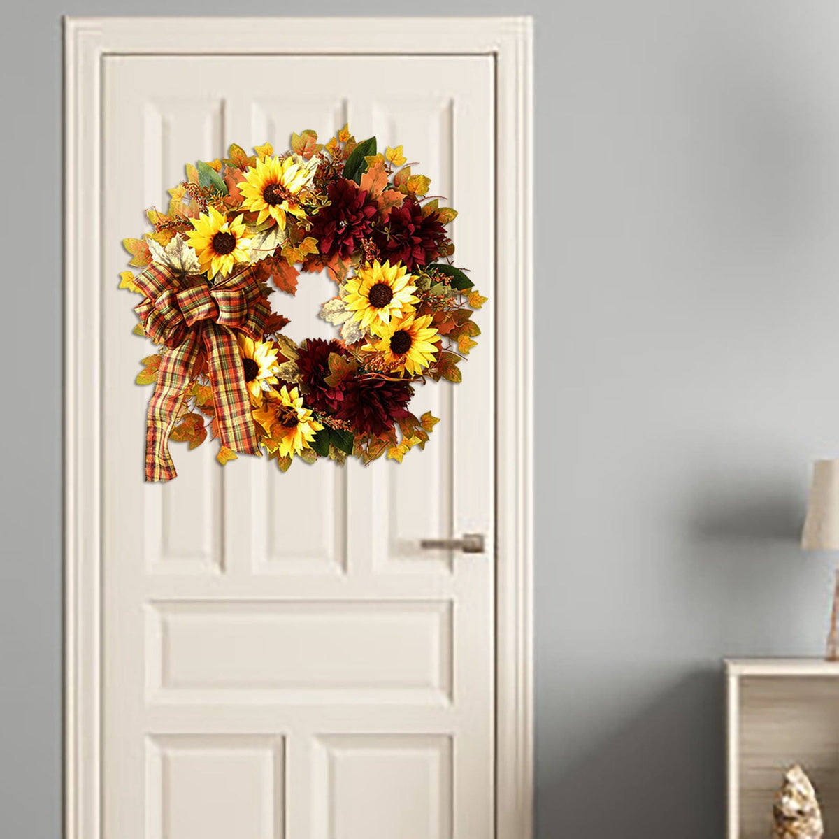 Autumn Wreath 14 Inch Fall Decor for Home Front Door with Artificial Maple Leaf Pumpkin Berry Pinecone Harvest Thanksgiving Halloween Farmhouse Seasonal Decorations Indoor Outdoor,