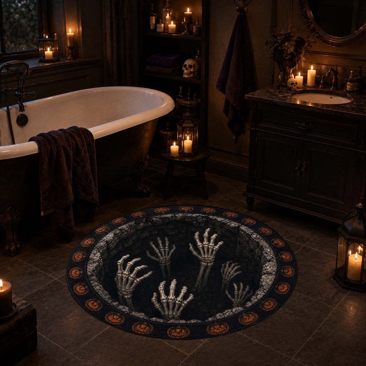 Win s Way 3D Illusion Round Halloween Rug Optical Illusion Doormat Non- Washable Entryway Decor Spooky Fall Front Door Mat for Party Decoration Available in 15.8/23.6/31.5 Inch