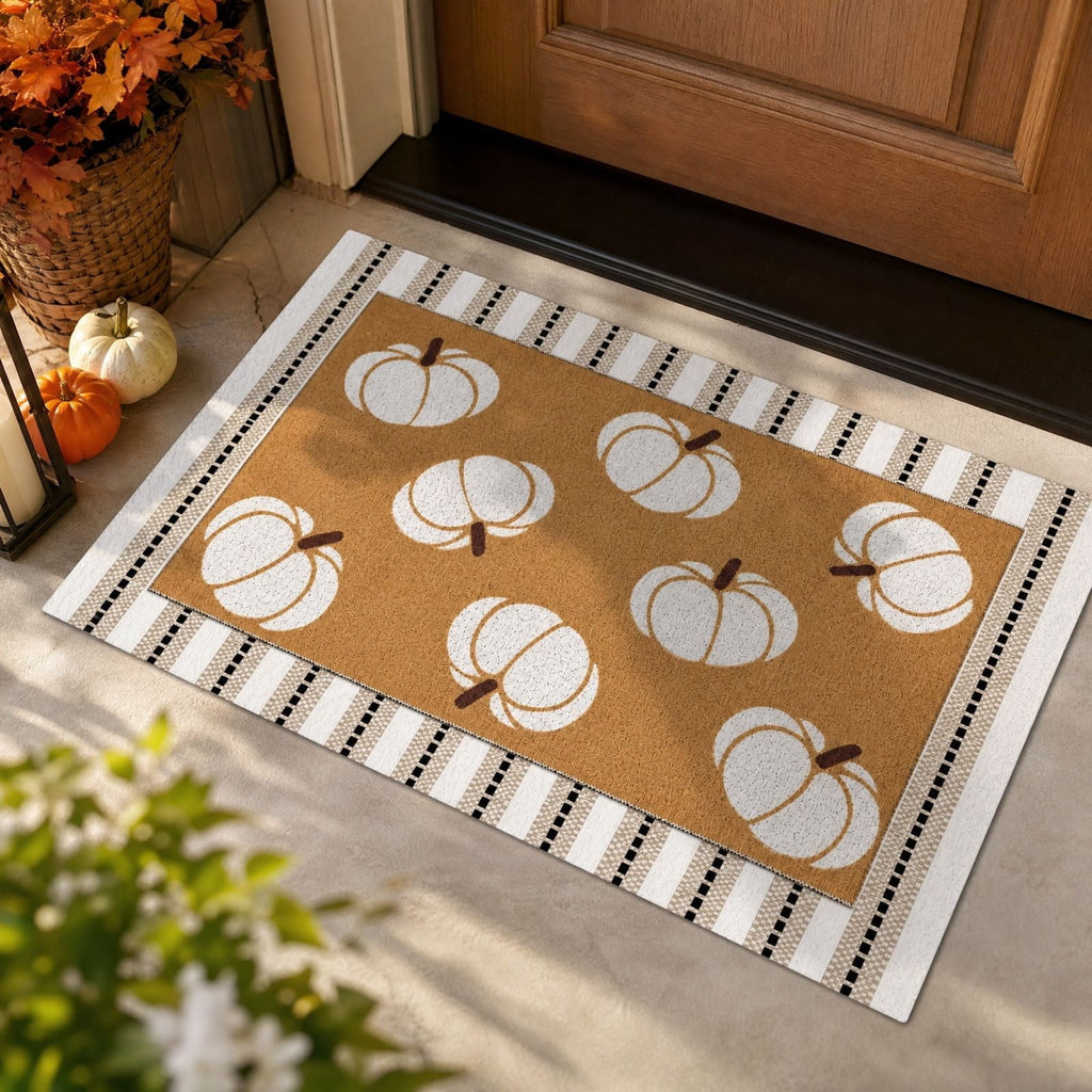 Halloween Dog Door Mat 16x24", Golden Retriever Ghost Pumpkin Welcome Rug for Porch, Halloween Outdoor Decorations