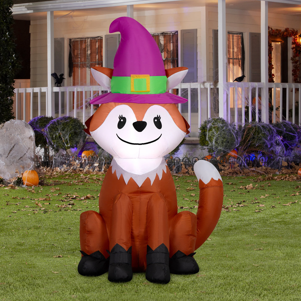 Fox with Witch Hat Airblown Yard Inflatable, Multicolor, 4', Halloween by Way To Celebrate